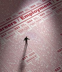 Toy person seeking job employment in newspaper ads